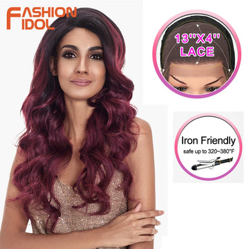 FASHION IDOL 24 inch 13x4 Lace Front Wig Deep Wave Synthetic Wigs For Black Women Ombre Brown Wine Red Wig Cosplay Free Shipping