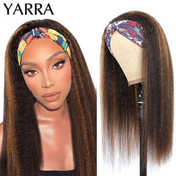 Honey Blonde Headband Wig Human Hair Kinky Straight 4/27 Highlight Headband Wigs For Women No Glue Remy Brazilian Hair Yarra