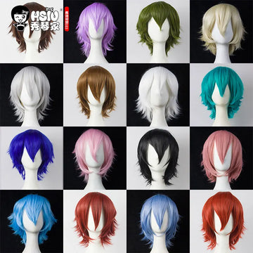 30cm Cosplay short Wig HSIU Black white purple blue red high temperature fiber Synthetic Wig Party Wig multi 17color