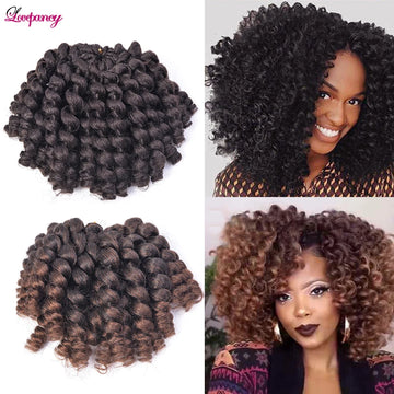 Lovepancy Ombre Synthetic Braiding Hair Jumpy Wand Curl Crochet Braids Jamaican Bounce 8Inch Crochet Hair Extensions For Women