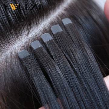 YWUEXT Mini Tape in Human Hair Extensions Straight Natural Black 1B# Machine Made Remy Hair 10pcs/pack Invisible Tape Hair