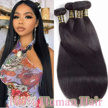 Raw Brazilian Hair Bundles Straight Hair Extension Human Hair For Black Women Natural Color 1/3/4 Bundles Remy Hair 8-32 Inches
