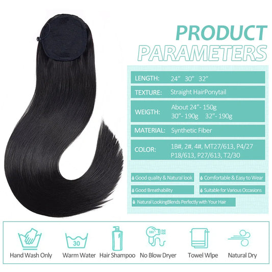 Synthetic Long Straight Ponytail Drawstring Pony Tail 32inch Clip In Hair Extensions for Women Heat Resistant Fake Hair BOOMING