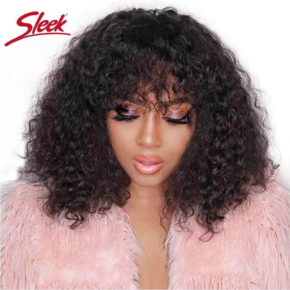 Jerry Curly Short Pixie Cut Bob Brazilian Human Hair Wigs With Bang Natual Black Red99j Ombre T1B/33 Color Sleek Remy Hair Wig