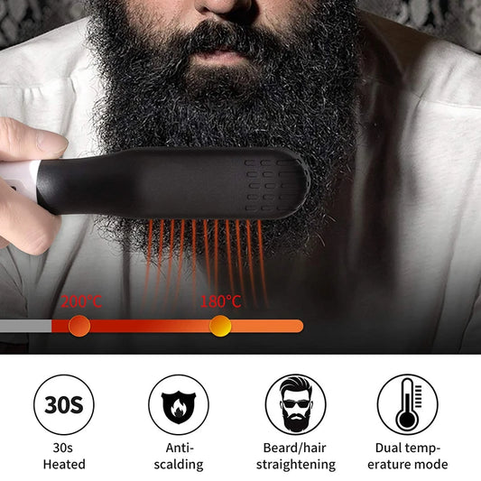 Hot Comb Straightener Electric Negative Ion Heating Comb For Men Beard Hair Straightening Brush Wet Dry Use Quick Hair Styler