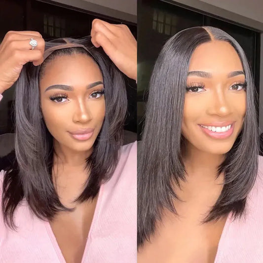 Layered Wig Straight Lace Front Human Hair Wigs for Women 16-24 Raw Indian Glueless Wig Human Hair Pre Plucked Natural Black wig