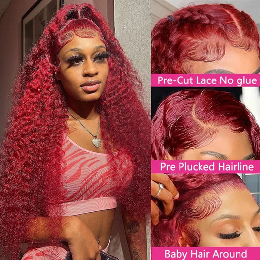 250 Density 40 Inch Loose Deep Wave Burgundy 13x6 HD Lace Frontal Wig 99j Red Curly 13x4 Lace Front Human Hair Brazilian Women