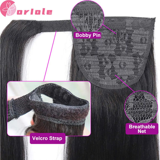 Clip in Ponytail Hair Extension Water Wave Human Hair Wrap Around 100G Pony Tail Hair Piece Body/Straight/Deep Wave