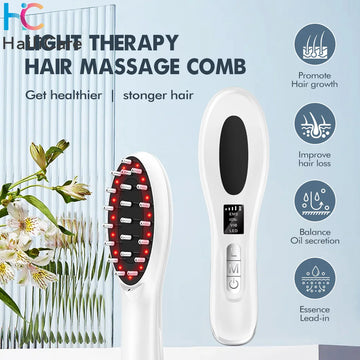 EMS Vibration Massage Comb Red LED Light Therapy Hair Massage Scalp Brush for Hair Growth Anti Hair Loss Head Scalp Massage