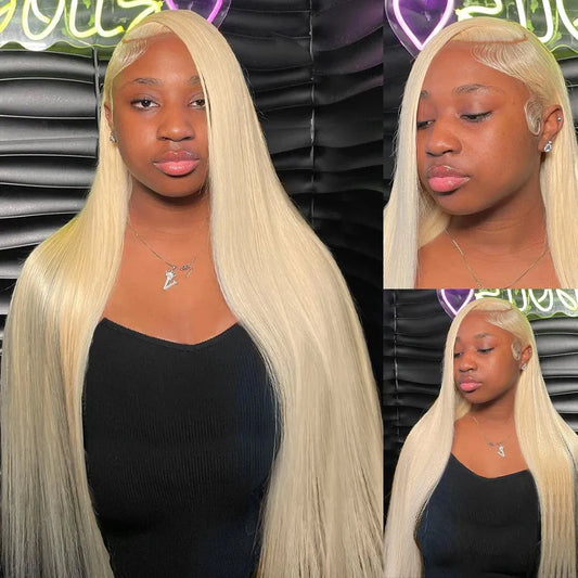 30 40 inch 613 Honey Blonde Color Straight 13x6 Lace Front Human Hair Wigs For Women 13x4 HD Transparent Frontal Wig
