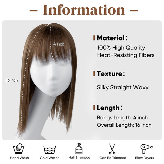 Synthetic Hair Topper Toupee Fiber Hairpiece For Women Clip In Bangs Extension Wig Lady Fake Natural Invisiable Brown Full Wigs