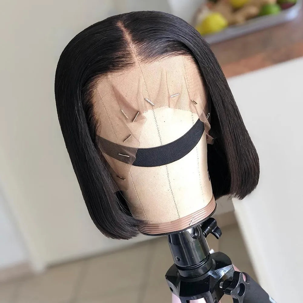 Lace Front Short Bob Wig Straight Natural Black Human Hair Wigs for Black Women Pre Plucked Closure Wig Brazilian Hair