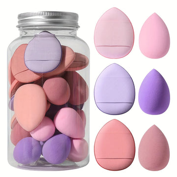 Face Makeup Tool Set With Storage Case, 15Pcs Mini Makeup Sponge (3 Colors) & 15 Pieces Thumb Powder Puffs (3 Colors), Soft Make