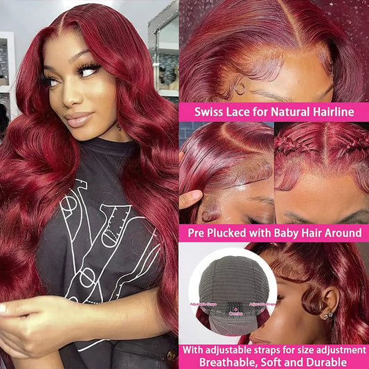 99J Burgundy Lace Front Wig Human Hair Body Wave 13X4 Straight Red Colored Lace Frontal Human Hair Wigs for Women Lace Front Wig