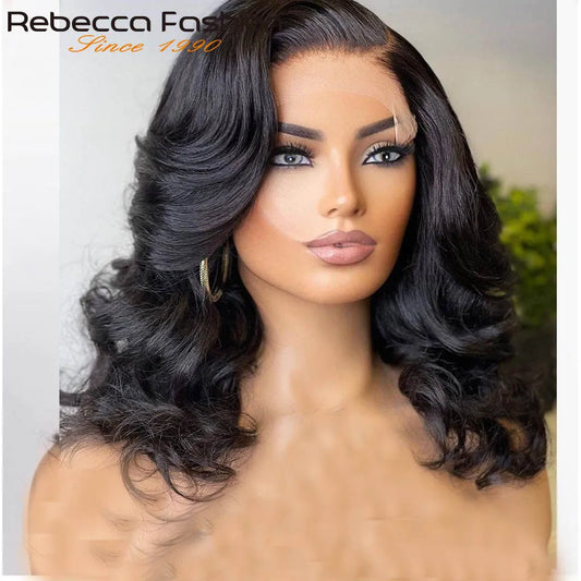 Side Part Body Wave Human Hair Bob Wigs Breathable Pre-Plucked Brazilian Lace Front Wigs For Women Natural Black Color