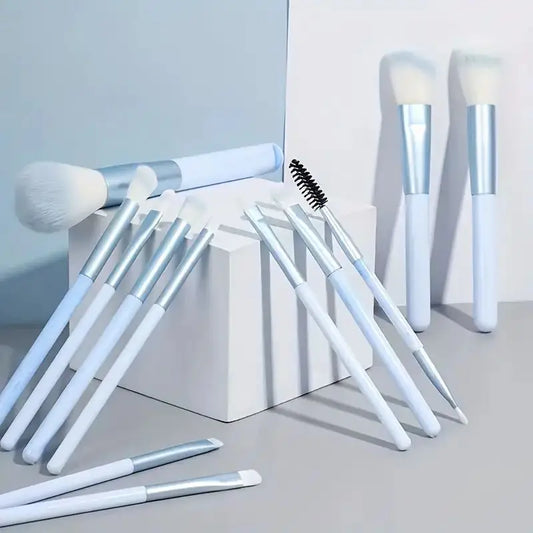 12Pcs Blue Makeup Brushes Set, Professional Foundation Powder Blending Blush Concealer Synthetic Fiber Bristles Brush