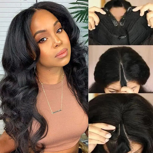 V Part Wig Human Hair No Leave Out 32 In Body Wave Human Hair Wigs For Women V U Part Wig Thin No Glue Suit Natural Hair 180%