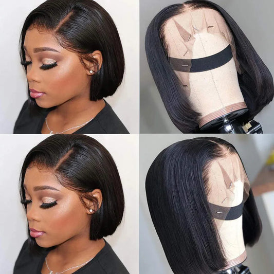 13x4 Short Bob Lace Brazilian Straight Wig 4x4 Lace Bob Lace Human Hair Wigs for Black Women Pre Plucked Remy Lace Front Wigs