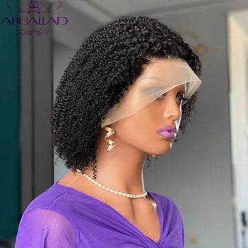 Short Kinky Curly Bob Wig Lace Front Human Hair Wigs Brazilian Afro Curly 13x4 Human Hair Lace Frontal Wigs 180% Density Remy