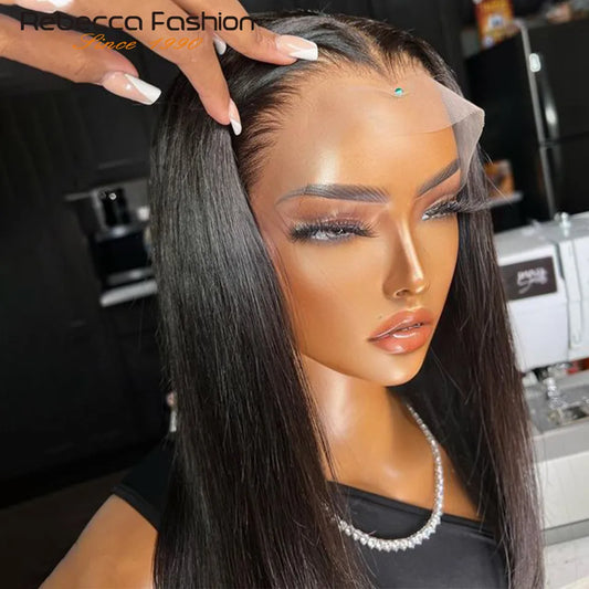 Short Bob Lace Front Human Hair Wigs 180% Density Brazilian Straight Transparent 13x5x2 Part Lace Wigs Human Hair Pre Plucked