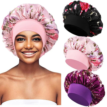 New Women Satin Bonnet Elastic Wide Band Night Sleep Hat Hair Loss Cover Head Wrap Curly Springy Hair Beauty Chemo Cap Care