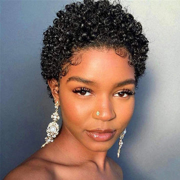 Short Curly Hair Wigs Pixie Cut Remy Brazilian Human Hair Wigs For Black Women 180% Density Machine Made Afro Kinky Curly Wig