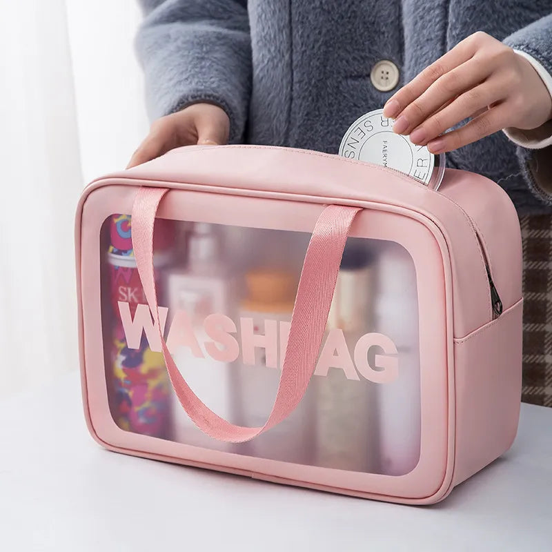 New portable makeup bag Large capacity portable travel storage toiletry bag Waterproof transparent cosmetics storage bag