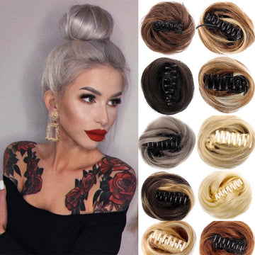 Synthetic Claw Clip-on Hair Chignons Buns Curly Hair Clip Heat Resistant Womens Hair Golden White Gray Bun Wigs