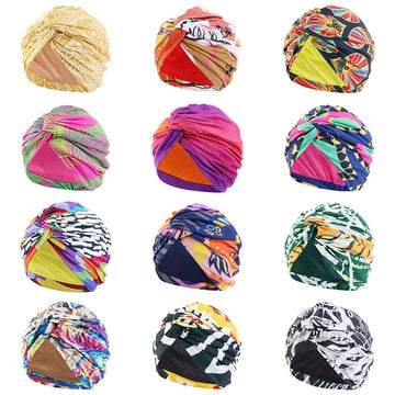 Women Muslim Bohemian style Hijab Cap Satin Linned Print Twist Turban Chemo Cap Bonnet Head Wrap Bandanas Lady Hair Hats Beanie