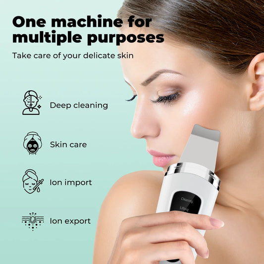 4 Modes Ultrasonic Skin Scrubber Facial Spatula Blackhead Remover Deep Face Cleaning Lift Machine Peeling Shovel Pore Cleaner