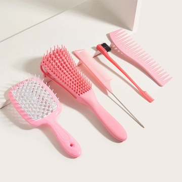 5 pcs/Set Detangling Brush Set Scalp Massage Hair Comb Dual Edge Brush Styling Comb for Curly/Straight/Wet/Dry/Long/Short Hair