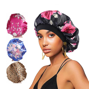 New Satin Hair Caps for Sleeping Women Bath Wide-brimmed Headwear Cover Hat Curly Hair Styling Accessories Hair Cap for Sleeping