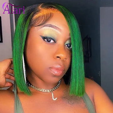Ombre Green Straight Short Bob Wig 13x4 Lace Front Human Hair Wigs Transparent Lace Bob Wig Brazilian Pre Pluck for Black Women