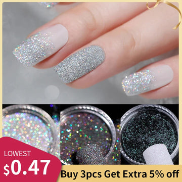 iridescent Nail Glitter Powder Silver Glitter Iridescent Flakes Sequins Super Shining Paillette Pigment Dust For Nails