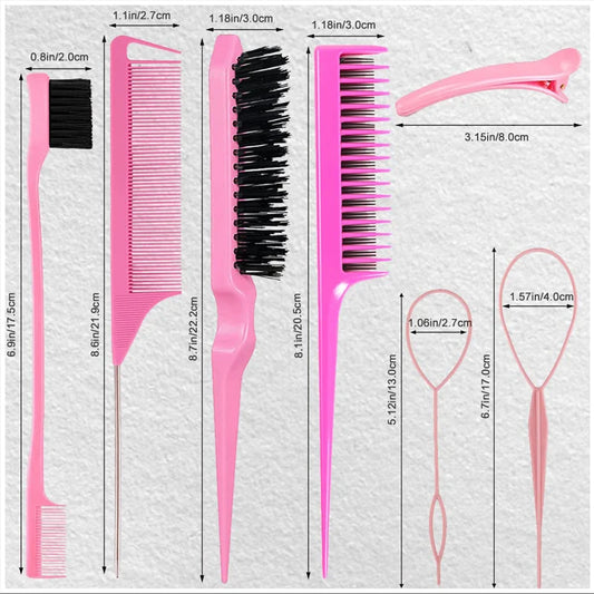 10pcs Hair Styling Comb Set Teasing Hair Brush Triple Teasing Comb Rat Tail Combs Edge Brush Hair Tail Tools Braid Tool Loop