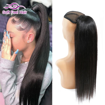 Drawstring Ponytail Human Hair Extensions Clip In Straight Human Hair Wrap Around Ponytail Brazilian Natural Hair Soft Feel Hair