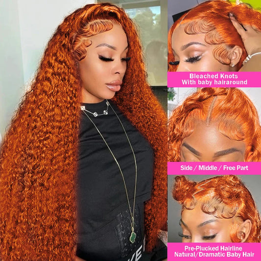 Cosdelu 250 Density 30 40 Inch Orange Ginger Deep Wave Wig 13x6 Lace Frontal Human Hair 13x4 Lace Front Wigs Curly For Women