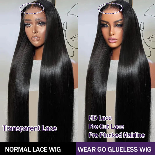 Wear Go Glueless Wig 30 36 Inch Bone Straight 13x4 HD Lace Frontal Wig Human Hair Pre plucked 6x4 Transparent HD Lace Front Wig
