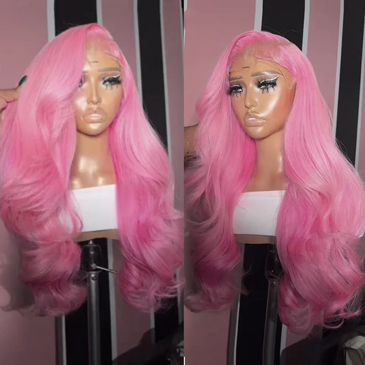UStyleHair Pink Wig Long Body Wave Wigs for Women Synthetic Lace Front Wig Natural Hairline Daily Use Cosplay Hair Pink Lace Wig