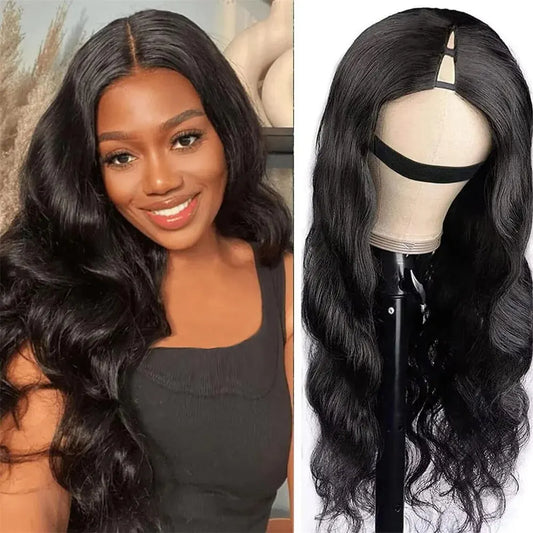 EMOL Body Wave U V Part Human Hair Wigs For Women Brazilian Glueless 12-30 Inches Wavy Upgrade Wig Natural Black Wigs