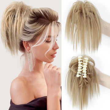 Synthetic Claw Clip Messy Bun Hair Extensions Fluffy Chignon Black Blonde Hair Bun Updo False Natural Hairpiece For Women