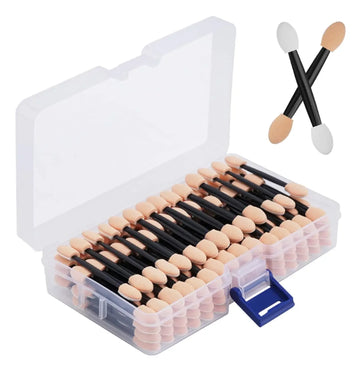 Cuttte 120PCS Disposable Dual Sides Eye Shadow Sponge Applicators with Container, Length Eyeshadow Brushes Makeup Applicator