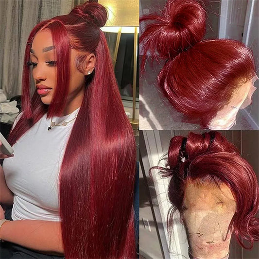 Red Burgundy 99J Straight Wig 13x4 HD Lace Front Human Hair Wigs Brazilian Straight Lace Frontal Wig For Black Women Colored Wig