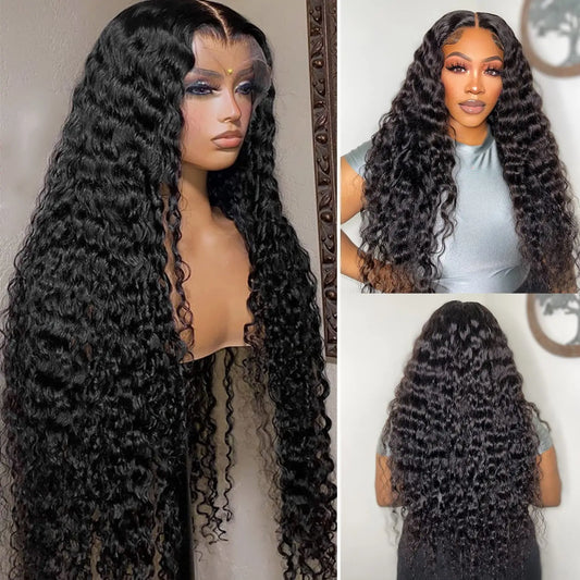 Deep Wave 4x4 HD Transparent Lace Front Wig Human Hair Wet and Wavy Curly Frontal Wigs Human Hair for Women