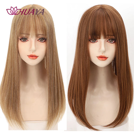 HUAYA Synthetic Women Hair Clip In Hair Piece With Bangs Cover Thinning Hair and White Hair Hairpiece Top Clip on Hair Extension