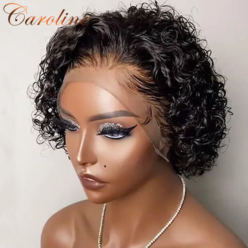 Pixie Cut Wigs Human Hair Short Curly Lace Front Human Hair Wigs For Women Water Wave Bob Wig 13x1 Transparent Lace Wigs