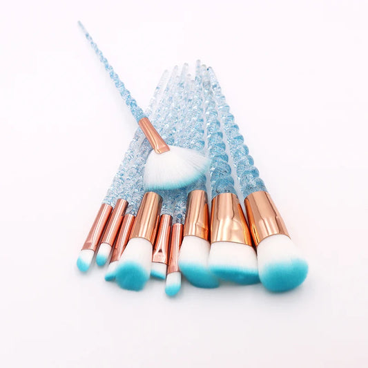 10Pcs/set Blue Unicorn Makeup Brushes Set Powder Eyeshadow Foundation Lip Brush Crystal Make up brush Kits maquiagem