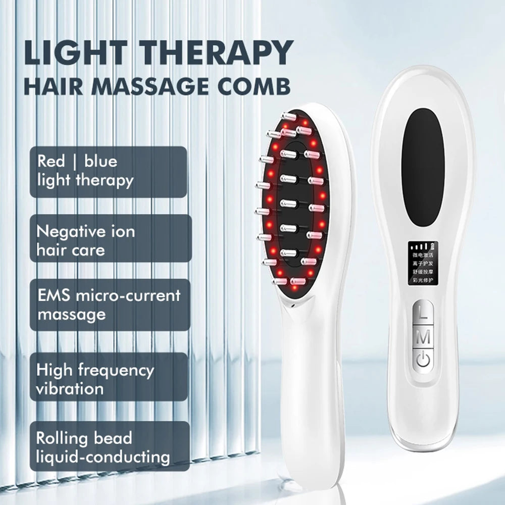 Blue Red Light Therapy Hair Growth Head Massage Comb Anti Hair Loss Negative ion Nourish EMS Vibration Scalp Massager Brush