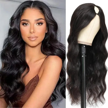 EMOL Body Wave U V Part Human Hair Wigs For Women Brazilian Glueless 12-30 Inches Wavy Upgrade Wig Natural Black Wigs