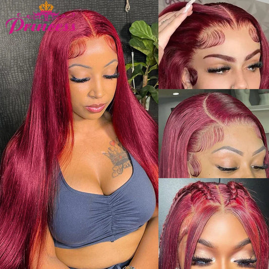 Princess Hair Wig Burgundy 13x4 /13x6 HD Transparent Lace Front Human Hair Wigs 99J Straight Lace Frontal Wig For Women